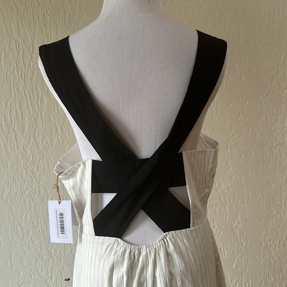 NWT LUXMII Gessato Linen Midi Dress Black Pinstripe - Picture 10 of 11